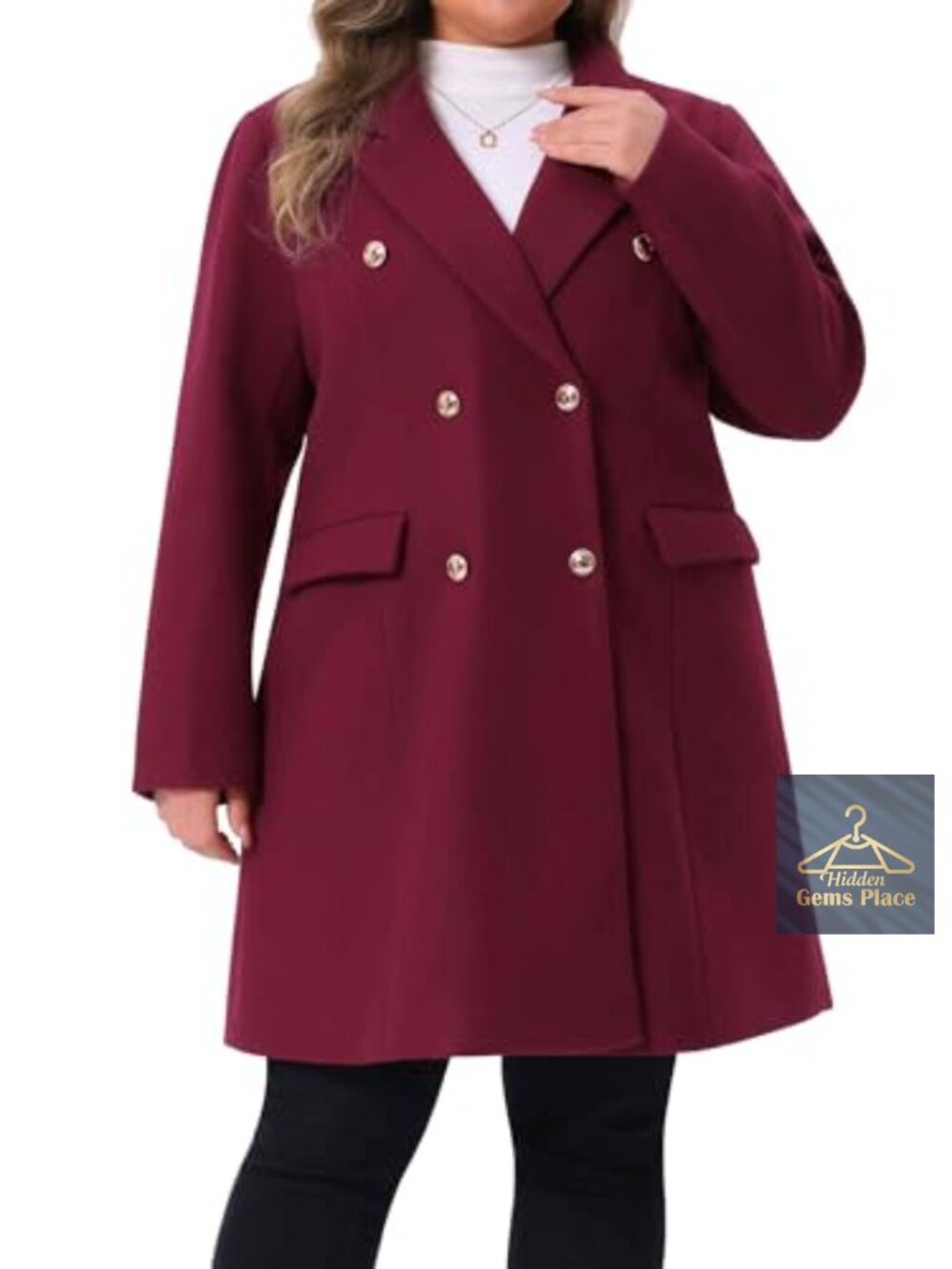 Plus Size Winter Pea Coat Double Breasted Notch Lapel Long Trench Coat